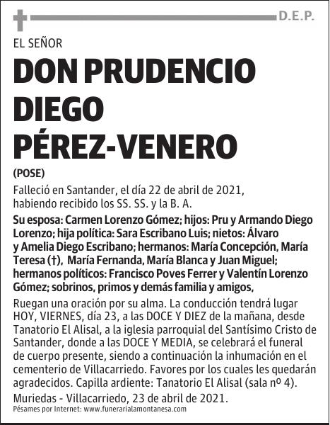 DON PRUDENCIO DIEGO PÉREZ-VENERO