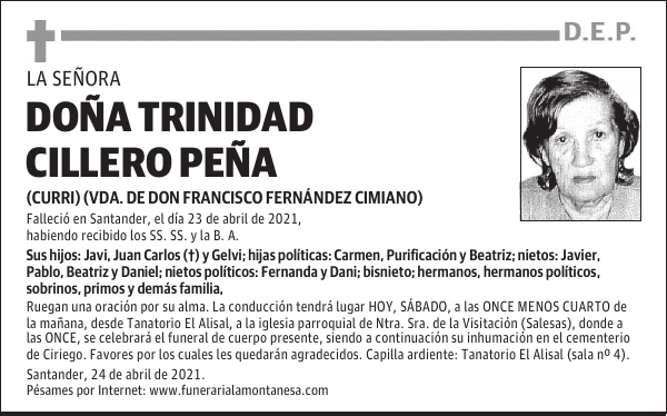 DOÑA TRINIDAD CILLERO PEÑA