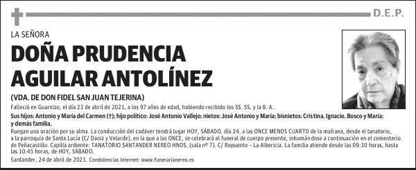DOÑA PRUDENCIA AGUILAR ANTOLÍNEZ