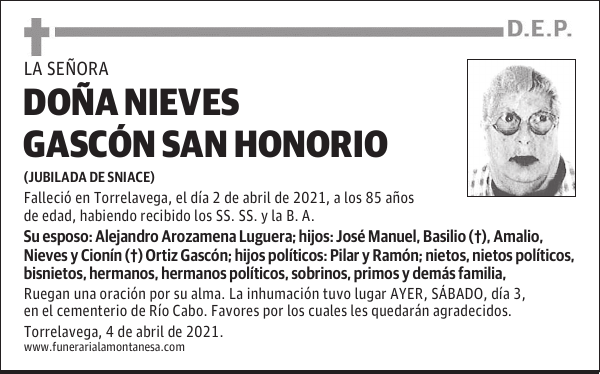 DOÑA NIEVES GASCÓN SAN HONORIO