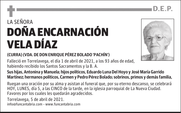 DOÑA ENCARNACIÓN VELA DÍAZ