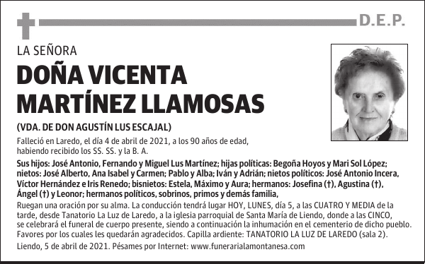 DOÑA VICENTA MARTÍNEZ LLAMOSAS