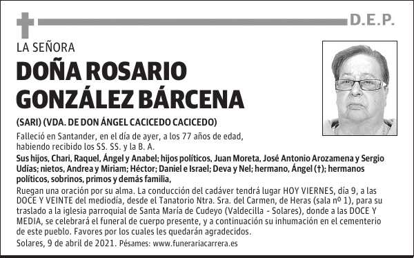 DOÑA ROSARIO GONZÁLEZ BÁRCENA