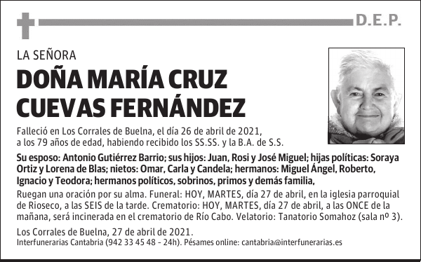 DOÑA MARÍA CRUZ CUEVAS FERNÁNDEZ