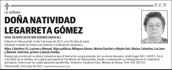 DOÑA NATIVIDAD LEGARRETA GÓMEZ