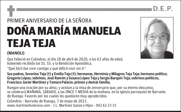 DOÑA MARÍA MANUELA TEJA TEJA