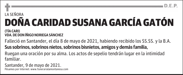 DOÑA CARIDAD SUSANA GARCÍA GATÓN