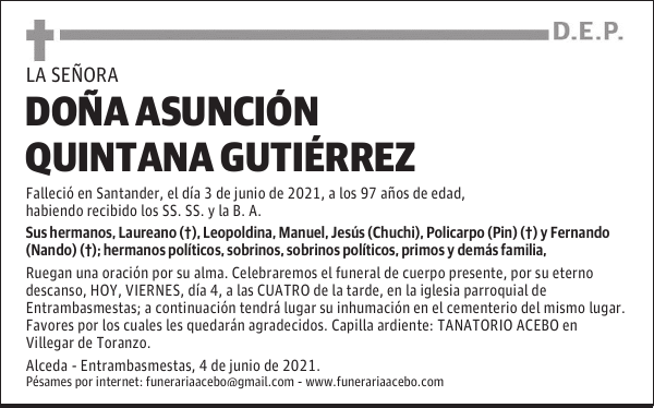 DOÑA ASUNCIÓN QUINTANA GUTIÉRREZ
