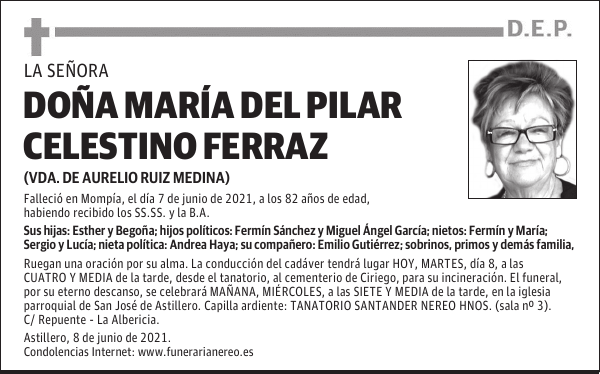 DOÑA MARÍA DEL PILAR CELESTINO FERRAZ