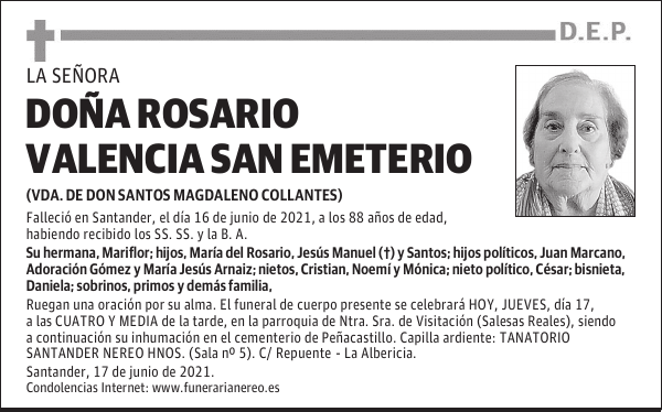 DOÑA ROSARIO VALENCIA SAN EMETERIO
