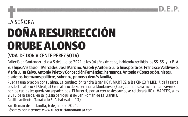 DOÑA RESURRECCIÓN ORUBE ALONSO
