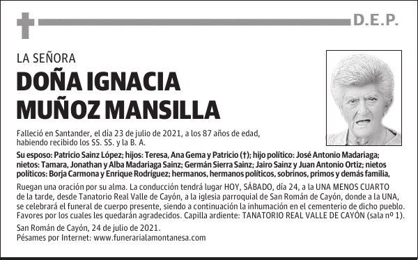 DOÑA IGNACIA MUÑOZ MANSILLA