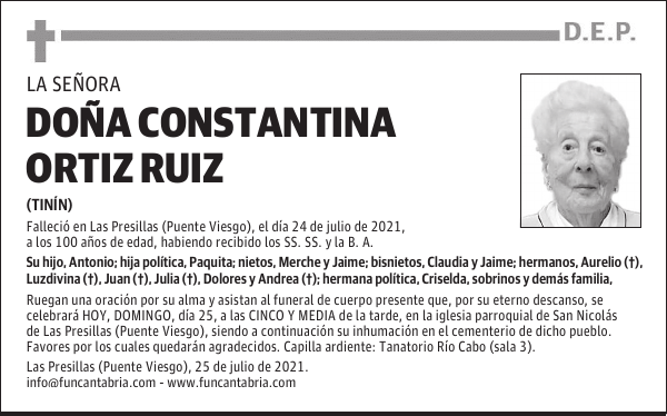 DOÑA CONSTANTINA ORTIZ RUIZ
