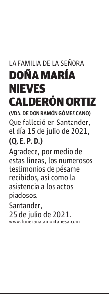 DOÑA MARÍA NIEVES CALDERÓN ORTIZ
