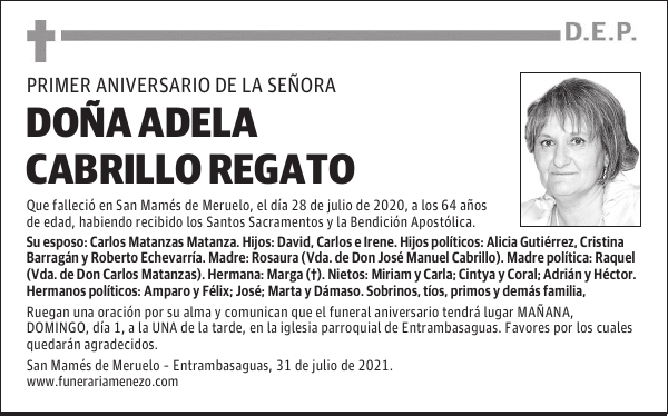 DOÑA ADELA CABRILLO REGATO