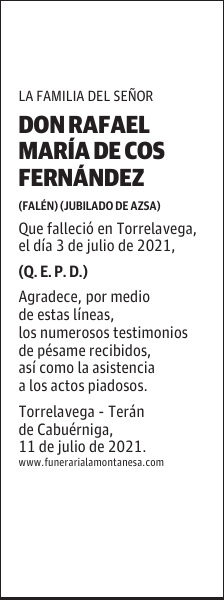 DON RAFAEL MARÍA DE COS FERNÁNDEZ