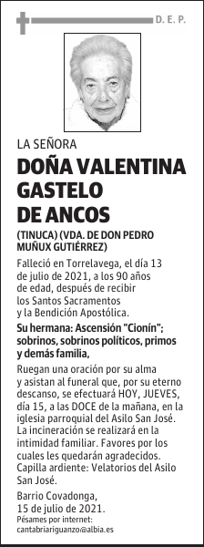 DOÑA VALENTINA GASTELO DE ANCOS