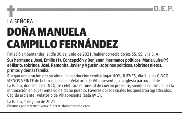 DOÑA MANUELA CAMPILLO FERNÁNDEZ