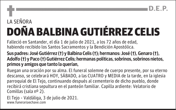 DOÑA BALBINA GUTIÉRREZ CELIS