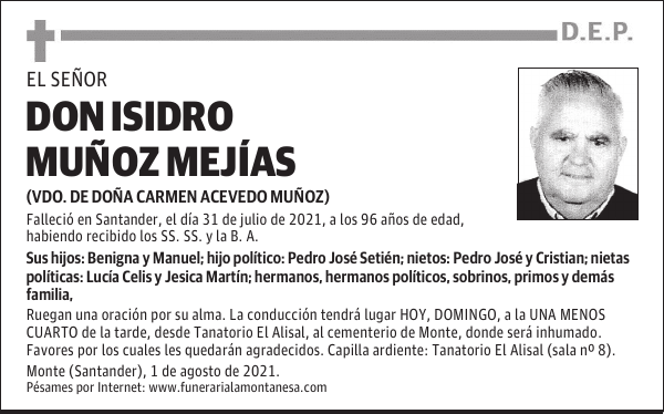 DON ISIDRO MUÑOZ MEJÍAS