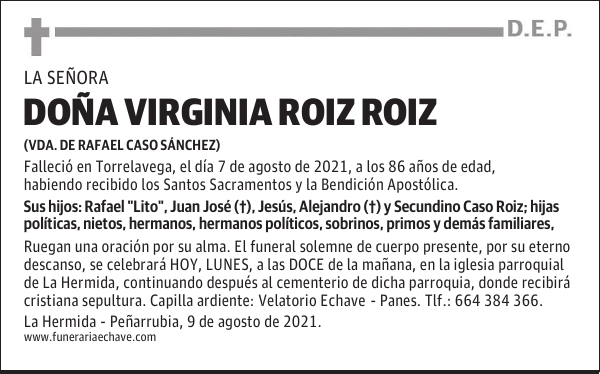 DOÑA VIRGINIA ROIZ ROIZ