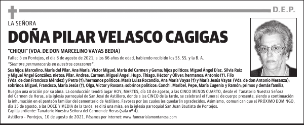 DOÑA PILAR VELASCO CAGIGAS