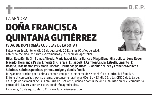 DOÑA FRANCISCA QUINTANA GUTIÉRREZ