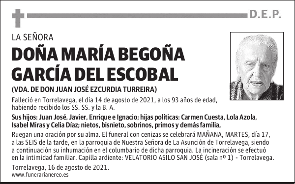 DOÑA MARÍA BEGOÑA GARCÍA DEL ESCOBAL