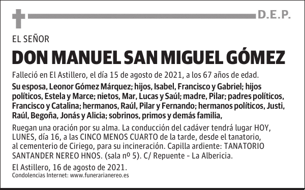DON MANUEL SAN MIGUEL GÓMEZ