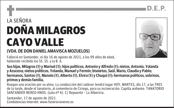 DOÑA MILAGROS CAYO VALLE