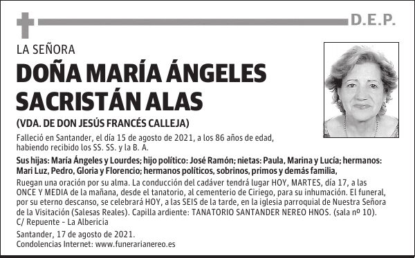 DOÑA MARÍA ÁNGELES SACRISTÁN ALAS