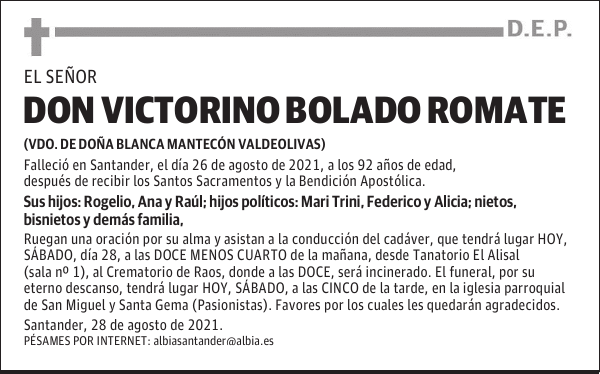 DON VICTORINO BOLADO ROMATE