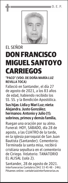 DON FRANCISCO MIGUEL SANTOYO CARRIEGOS
