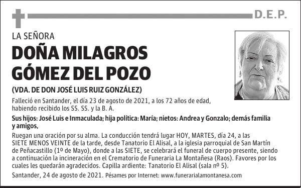 DOÑA MILAGROS GÓMEZ DEL POZO