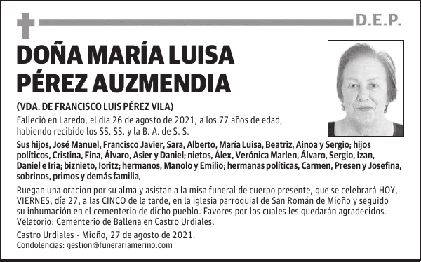 DOÑA MARÍA LUISA PÉREZ AUZMENDIA