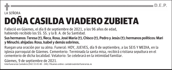 DOÑA CASILDA VIADERO ZUBIETA