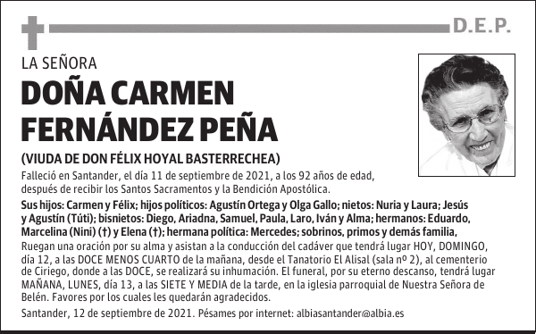 DOÑA CARMEN FERNÁNDEZ PEÑA