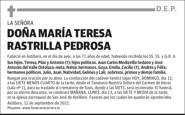 DOÑA MARÍA TERESA RASTRILLA PEDROSA