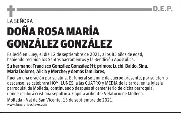 DOÑA ROSA MARÍA GONZÁLEZ GONZÁLEZ