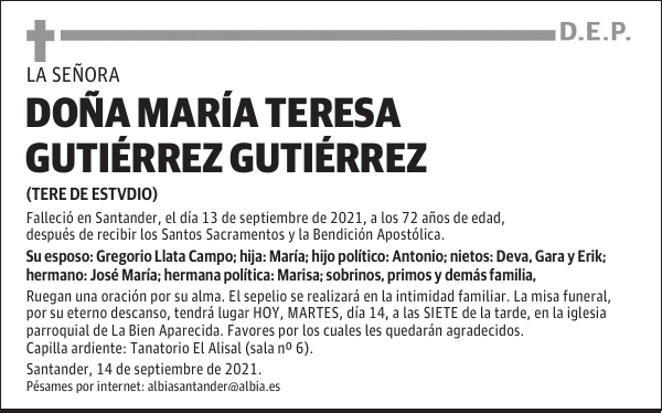 DOÑA MARÍA TERESA GUTIÉRREZ GUTIÉRREZ