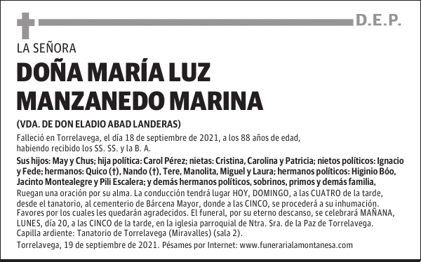DOÑA MARÍA LUZ MANZANEDO MARINA