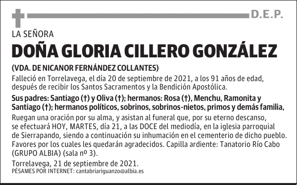 DOÑA GLORIA CILLERO GONZÁLEZ