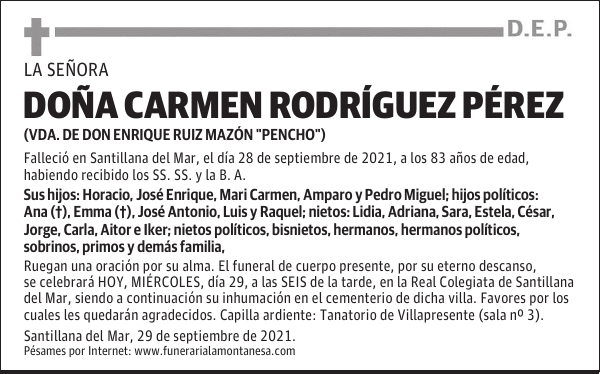 DOÑA CARMEN RODRÍGUEZ PÉREZ