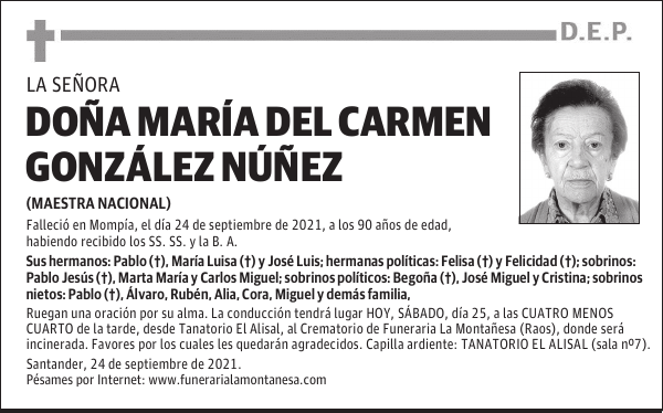 DOÑA MARÍA DEL CARMEN GONZÁLEZ NÚÑEZ
