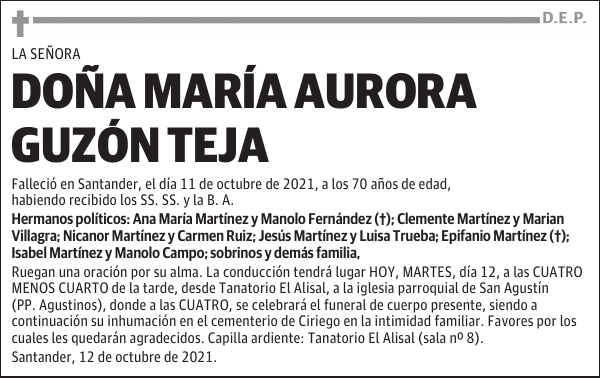 DOÑA MARÍA AURORA GUZÓN TEJA