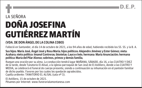 DOÑA JOSEFINA GUTIÉRREZ MARTÍN