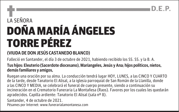 DOÑA MARÍA ÁNGELES TORRE PÉREZ