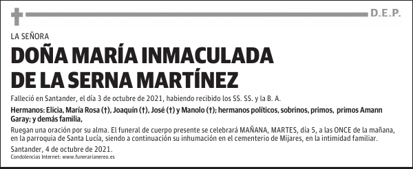 DOÑA MARÍA INMACULADA DE LA SERNA MARTÍNEZ