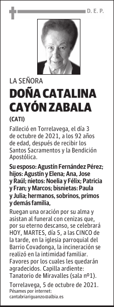 DOÑA CATALINA CAYÓN ZABALA