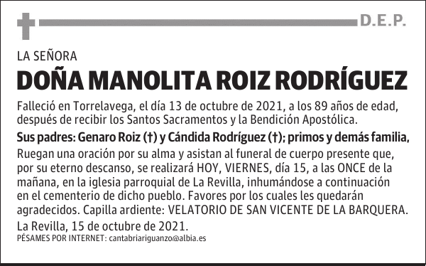 DOÑA MANOLITA ROIZ RODRÍGUEZ